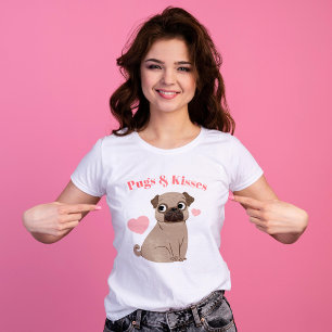 愛らしいパグパピー"Pugs andキス" Tシャツ