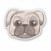 愛らしいパグ顔イラストレーション シール (正面)