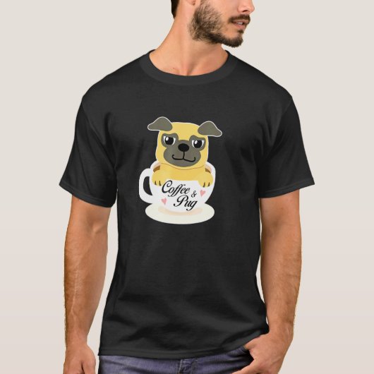 愛らしいパグ コーヒーカップ Tシャツ (正面)