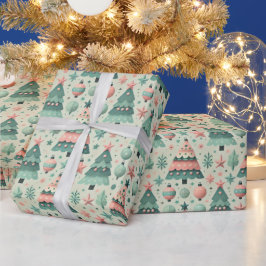 愛らしいパステルカラーのプレティーンクリスマスツリー ラッピングペーパー
