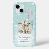 愛らしいパステルターコイズの花柄の子羊の十字架の聖書 Case-Mate iPhoneケース (裏面)