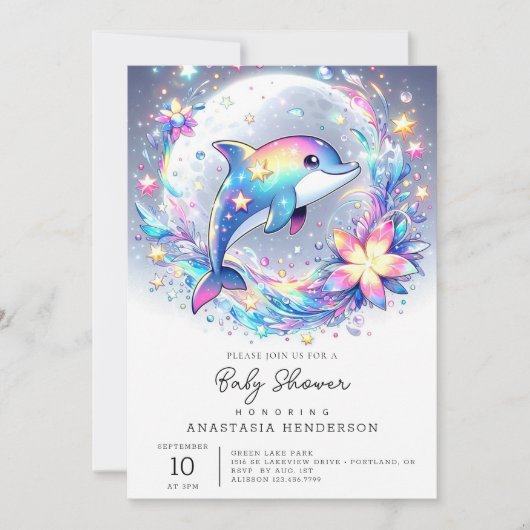愛らしいパステルドルフィンベビーシャワー 招待状 (正面)