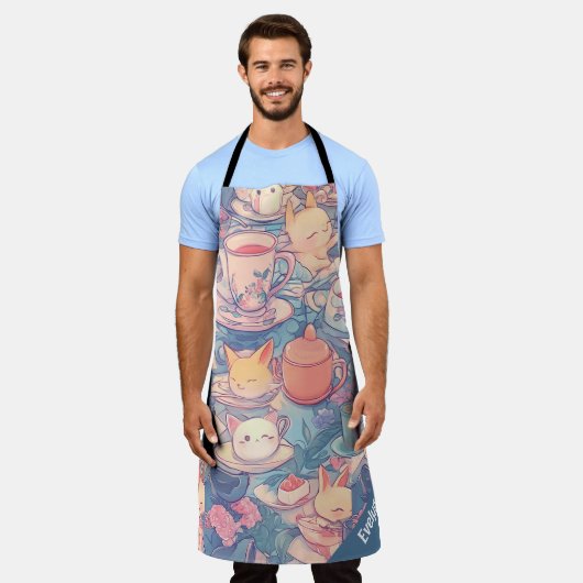 愛らしいパステルドードルアート エプロン (着用した状態)