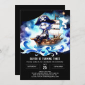 愛らしいパステルパイレーツ誕生日 招待状 (正面/裏面)