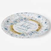 愛らしいパステルブルーの花金ゴールドボホシャワー ペーパープレート (アングル)