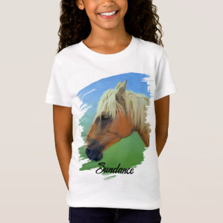 愛らしいパロミノの馬 -ペットの名前入りカスタマイズ Tシャツ