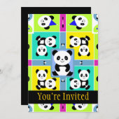 愛らしいパンダが明るい色を帯びる 招待状 (正面/裏面)