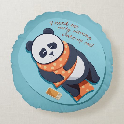 愛らしいパンダには朝の電話が必要だ ラウンドクッション (正面)