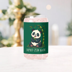 愛らしいパンダの竹抱擁 かわいいキャラクター グリーン ガラス缶