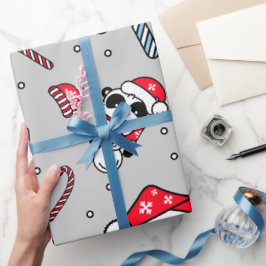 愛らしいパンダの雪だるま クリスマス ホリデー かわいいラッピング ラッピングペーパー