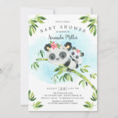 愛らしいパンダベアーガールズベビーシャワー 招待状 (正面)