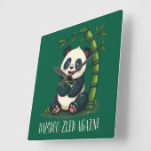 愛らしいパンダ抱き竹かわいい漫画の緑 スクエア壁時計 (傾斜)