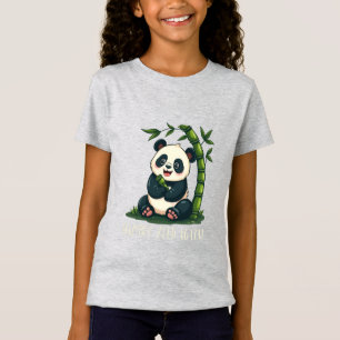 愛らしいパンダ抱き竹かわいい漫画アート Tシャツ