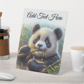 愛らしいパンダ食べベアの竹の追加スクリプト 台座サイン (インサイチュ)