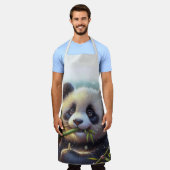 愛らしいパンダ食べベアの竹 エプロン (着用した状態)