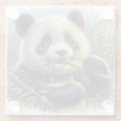 愛らしいパンダ食べベアの竹 ガラスコースター (裏面)