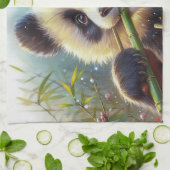 愛らしいパンダ食べベアの竹 キッチンタオル (折り畳み)