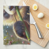 愛らしいパンダ食べベアの竹 キッチンタオル (四つ折り)