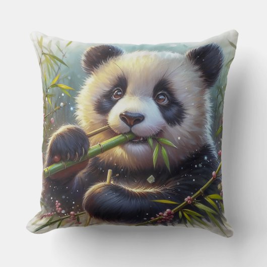 愛らしいパンダ食べベアの竹 クッション (正面)