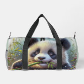 愛らしいパンダ食べベアの竹 ダッフルバッグ (裏面)