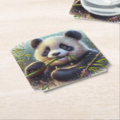愛らしいパンダ食べベアの竹 ペーパーコースター (アングル)