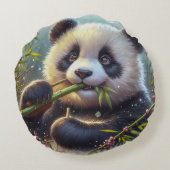 愛らしいパンダ食べベアの竹 ラウンドクッション (裏面)