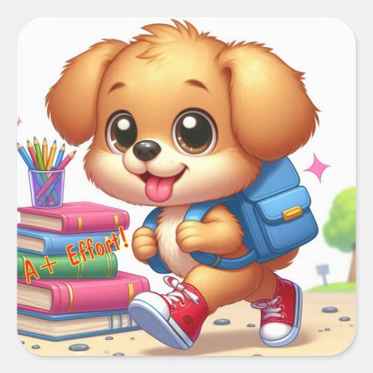 愛らしいパーソナライズされた子犬ステッカー スクエアシール (正面)