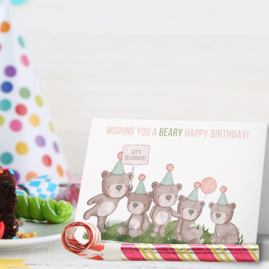愛らしいパーティーベア誕生日カード カード