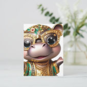 愛らしいヒッポの金ゴールド ポストカード (スタンド正面)
