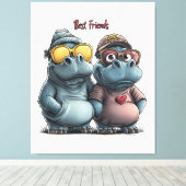 愛らしいヒッポ最高のフレンズウォールアート キャンバスプリント (インサイチュ (ウッドフロア))