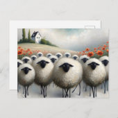 愛らしいヒツジのケシ畑と家 ポストカード (正面/裏面)