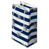 愛らしいヒトデ，ネイビーストライプブルーパーソナライズされたズ スモールペーパーバッグ (裏面アングル)