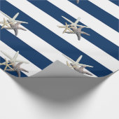 愛らしいヒトデ，ネイビーブルーストライプ ラッピングペーパー (角)