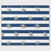 愛らしいヒトデ，ネイビーブルーストライプ ラッピングペーパー (フラット)