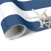 愛らしいヒトデ，ネイビーブルーストライプ ラッピングペーパー (ロールコーナー)