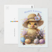 愛らしいヒナの麦わら帽子 イースターエッグ 花 ポストカード (正面/裏面)