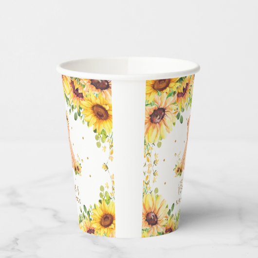 愛らしいヒマワリのテディベア赤ちゃんシャワー誕生日 紙コップ (左)
