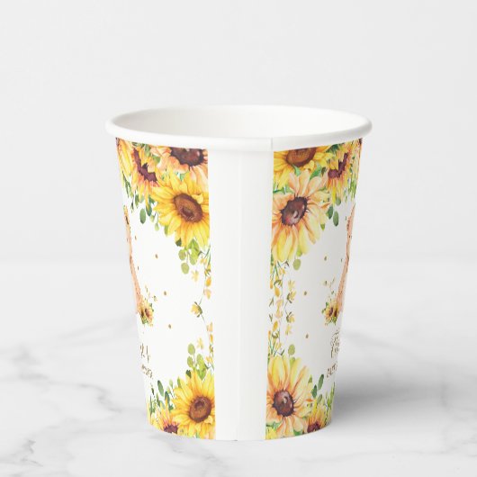 愛らしいヒマワリのテディベア赤ちゃんシャワー誕生日 紙コップ (右)