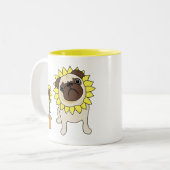 愛らしいヒマワリのパグマグカップ – 文字オプション ツートーンマグカップ (正面左)