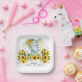 愛らしいヒマワリ象の赤ちゃんシャワー ペーパープレート (パーティー)