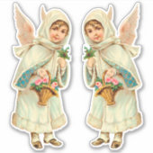愛らしいビクトリアンクリスマスの冬の天使が切り出された シール (正面)