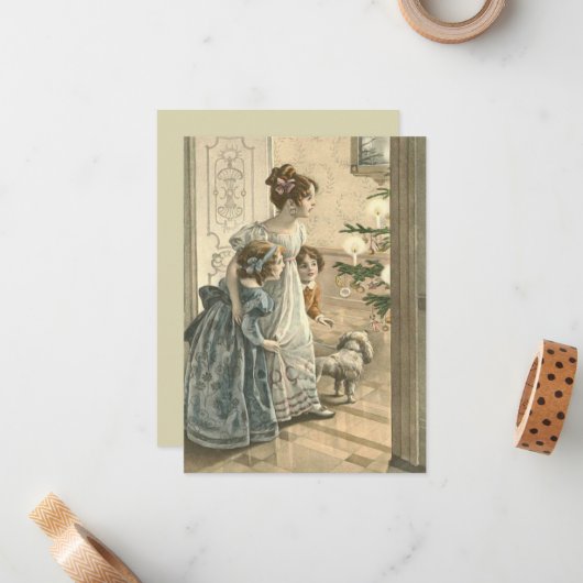 愛らしいビクトリア時代の子供たち ヴィンテージクリスマス ノートカード (正面/裏面インサイチュ)