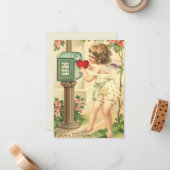 愛らしいビンテージ バレンタイン カピド チェルブ ノートカード (正面/裏面インサイチュ)