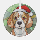 愛らしいビーグルクリスマス ガラスオーナメント (正面)