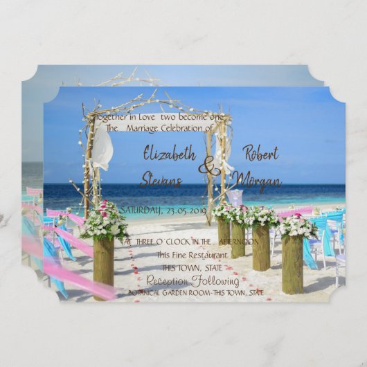 愛らしいビーチアーバーフローラ結婚式招待状 招待状 (正面/裏面)