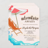 愛らしいビーチチェアパラソル退職パーティー 招待状 (正面/裏面)