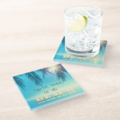 愛らしいビーチパーム葉ズ ガラスコースター (アングル)