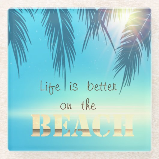 愛らしいビーチパーム葉ズ ガラスコースター (正面)