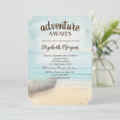 愛らしいビーチ、ボート、ライトハウスリタイアメントパーティー 招待状 (スタンド正面)