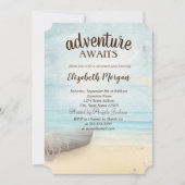 愛らしいビーチ、ボート、ライトハウスリタイアメントパーティー 招待状 (正面)